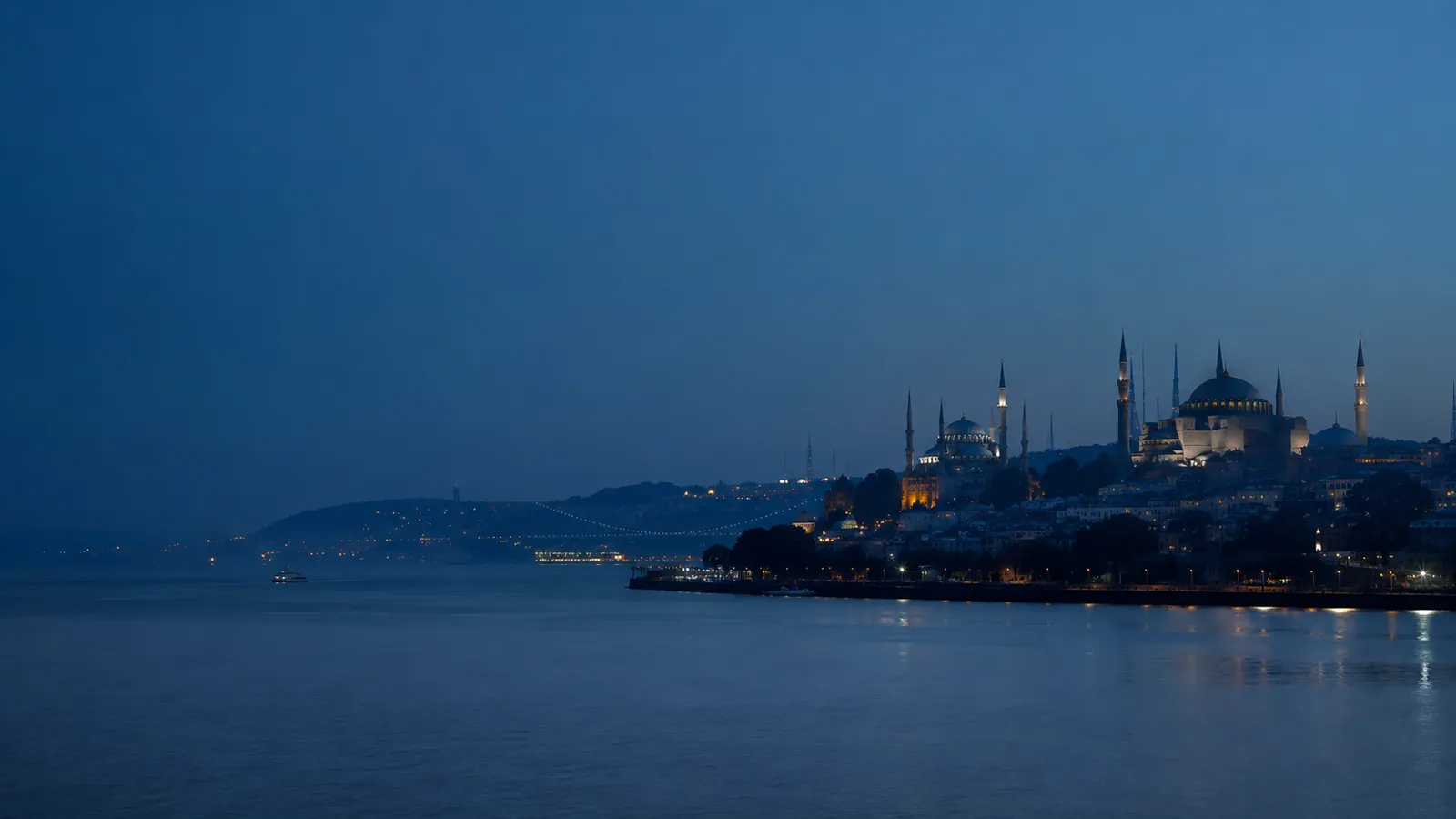 Istanbul’s skyline across the Bosphorus at blue hour
